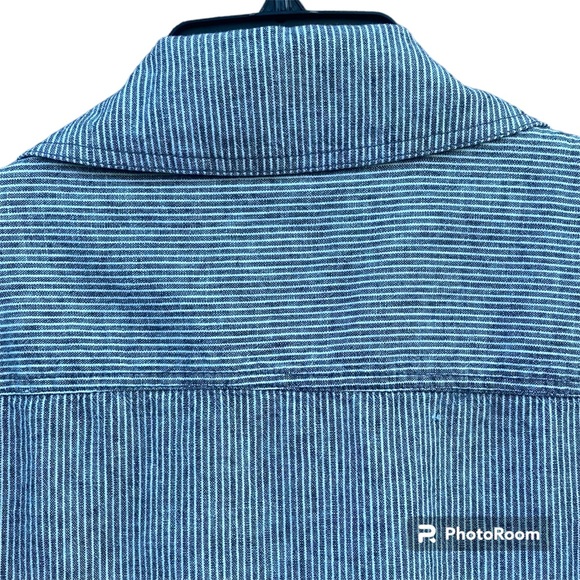 Loft Railroad Stripe Linen Blend Shirt Jacket Gray and White Size Small - Picture 5 of 13